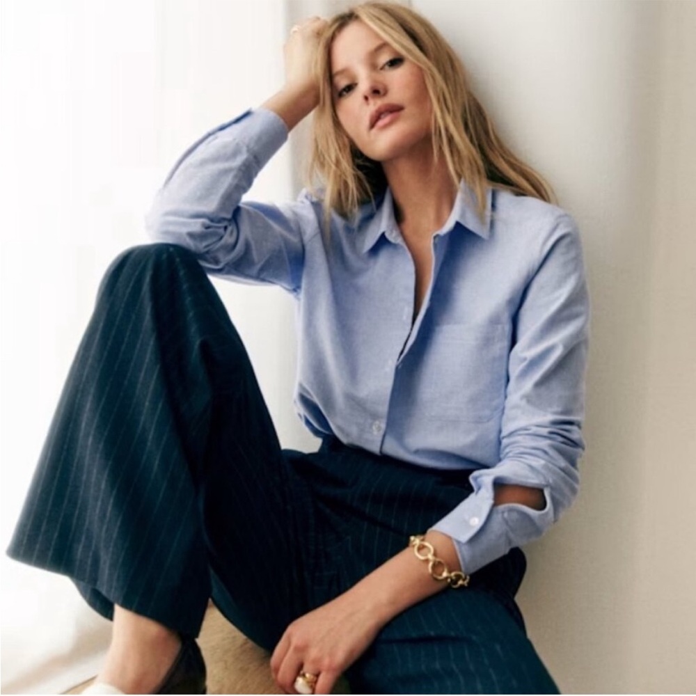 Sezane Tomboy Light Blue Button-Down Shirt 100% Organic Cotton 38/M